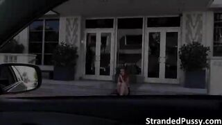 Damn horny redhead chick Farrah gets doggystyle fucked outdoors