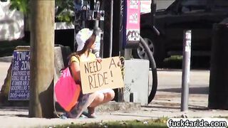 Slutty teen hitchhiker cowgirl cock ride