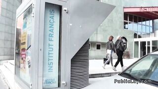 Teen giving blowjob on balcony pov