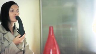 Two models playing with toys outside 