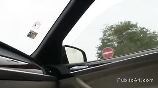 Amateur fucked from behind in car