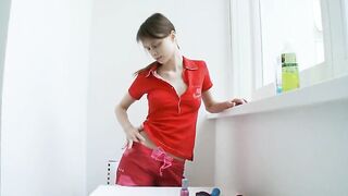 Teen home alone vibrating her asshole