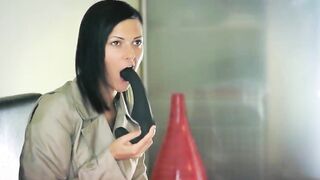 Two fetching amazing lesbians using strap