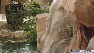 Slutty Janice share cock with stepmom after getting caught naked in bedroom