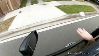 Busty teen gives blowjob and gets fucked