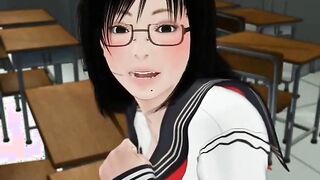 Animated babe tasting big penis