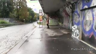 Busty amateur blonde banged in public