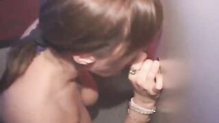 Brunette Amateur Girl Gobbling Up Dick Through Glory Hole