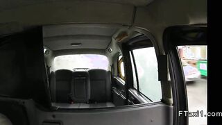 British busty blonde changing in taxi