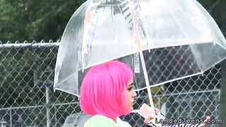 Costumed teen hitchhiker bangs huge cock