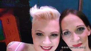 Brunette and blonde gets piss
