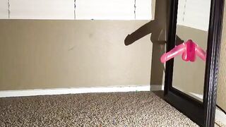 Sexy curly haired brunette fucks herself with dildo