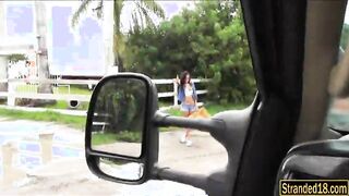 Hitchhiking ebony pounded and facialed