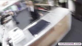 Naughty flight attendant needs money and pawns her pussy for hard cash