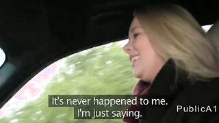 Natural blonde amateur fucks in the car