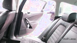 Beautiful girl in panties fucks in taxi