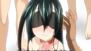 Blindfold hentai cutie chained and gangbanged hard