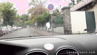 Female doctor gives blowjob in the car