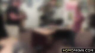 Sporty dude enjoys anal sex from two monster cock in the pawnshop