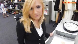 Blonde milf pussy nailed at the pawnshops storage room