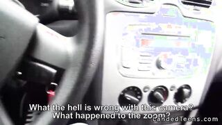 Leaned over teen giving blowjob in car