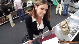 Busty business minded MILF gives a bj