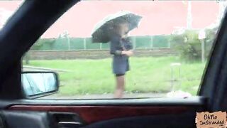 Hot stewardess gets picked up and she gives a sloppy blowjob