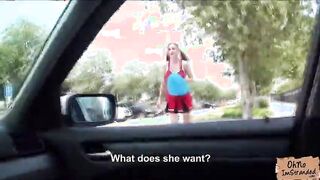 Readhead cheerleader gets picked up and fucked and receives facial