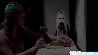 Petite blonde Lizzie Bell gets her tight pussy fucked by santa