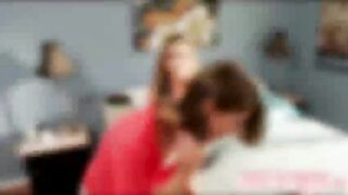 Babysitting Dahlias pussy gets fucked in her bedroom for scissor sex