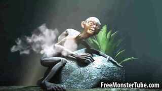 Sexy 3D cartoon babe sucking on Gollum's hard cock