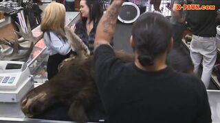 Lesbian couple desperately needs money fuck with pawnkeeper