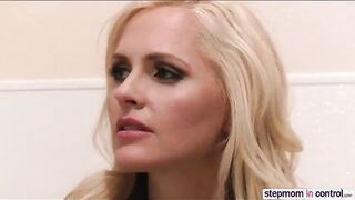 Hot MILF Alena Croft teaching a blowjob lesson to a young couples