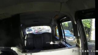 Beautiful Brit gags big cock in cab