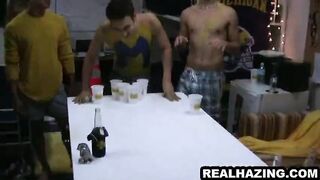 Stud hazed by sucking cock after losing beer pong