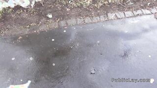 Hairy pussy Russian babe fucks in public