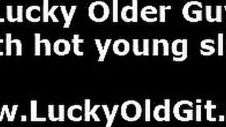 Young brunette slut getting fucked by older British guy on POV video