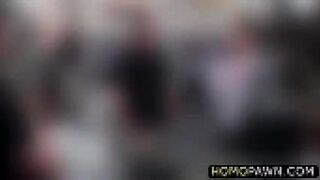 Straight guy gets naked in the shop and enjoys gay threesome