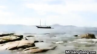 Blonde In A Foursome On The Beach