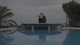 Luxury sex with brunette babe outdoors loving