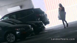 Dude fucking teen in a public garage