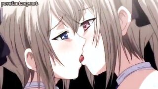 Two anime chicks licking a dong