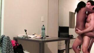 White stud drilling afro slick pussy on table