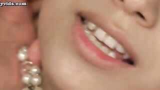 Asian babe in white stockings rids