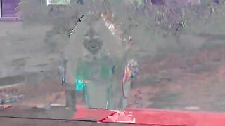 Gorgeous latina takes off her swim suit by the pool