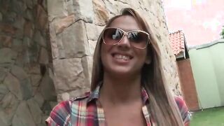 Horny guy plays with tranny tits and licks ass