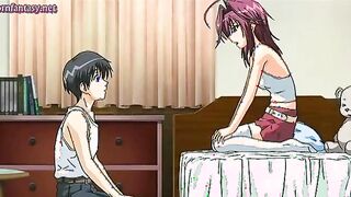 Sensual anime redhead slurping 