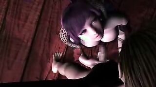 Violet haired hentai bitch rubbing