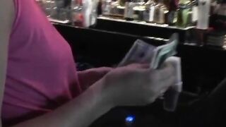 Sexy chick eating big shaft for money in public