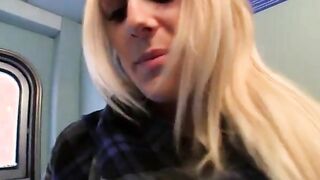 Nasty blonde sucks and tit fucks cock in POV